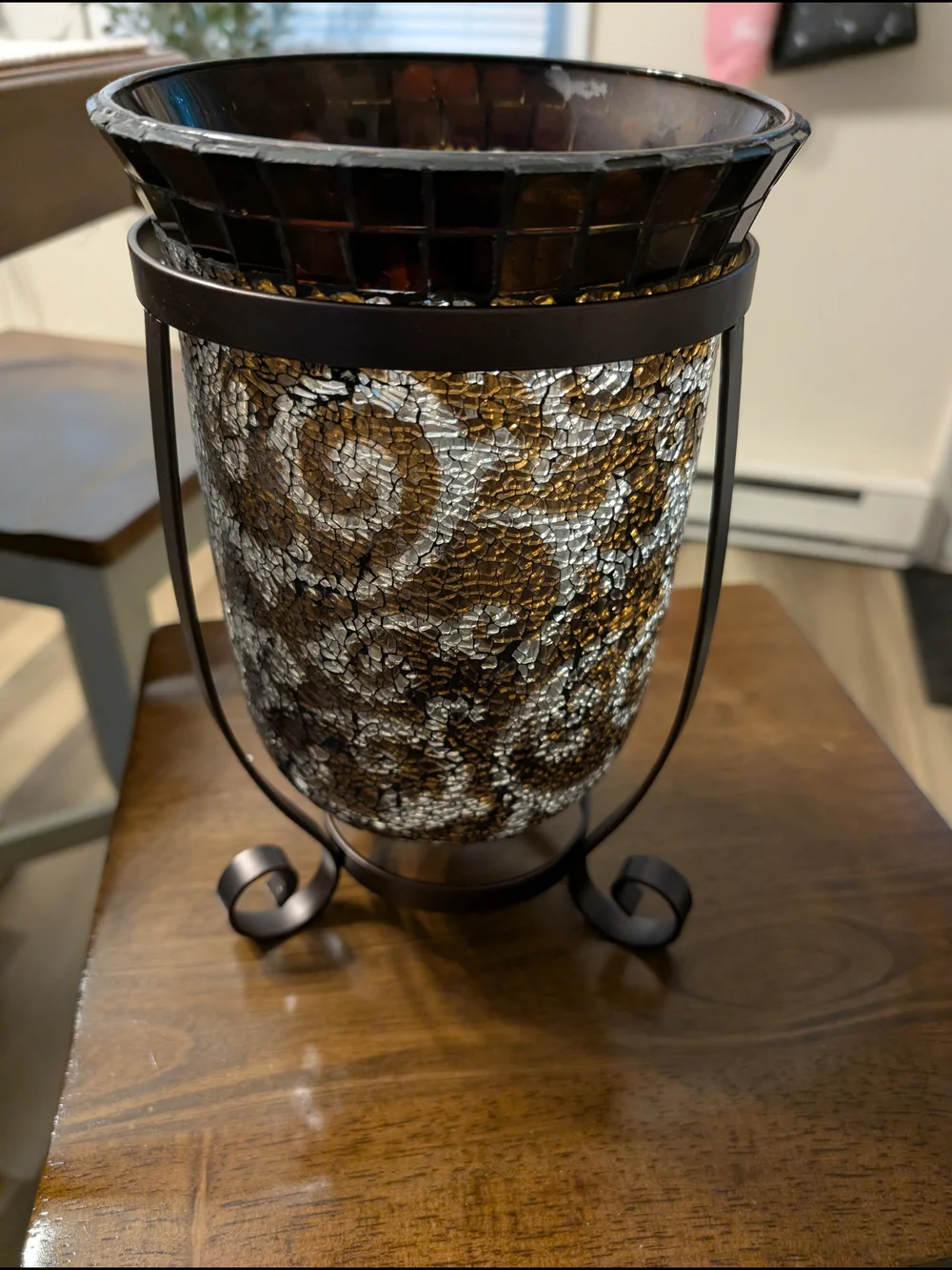 PartyLite Amaretto Swirl Mosaic Glass Decorative Candle Holder